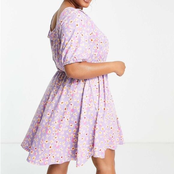 ASOS Simply Be Tie Front Mini Skater Dress Womens Plus Size 18 Purple Lilac - Picture 6 of 14